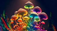 colorful mushrooms on a dark background