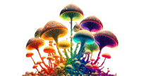 colorful mushrooms on a black background
