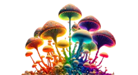 colorful mushrooms on a black background